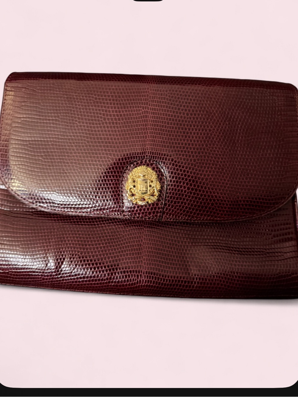 Vintage Celine Burgundy Lizard Skin Crossbody Bag with Gold Accent - Picture 6 of 6